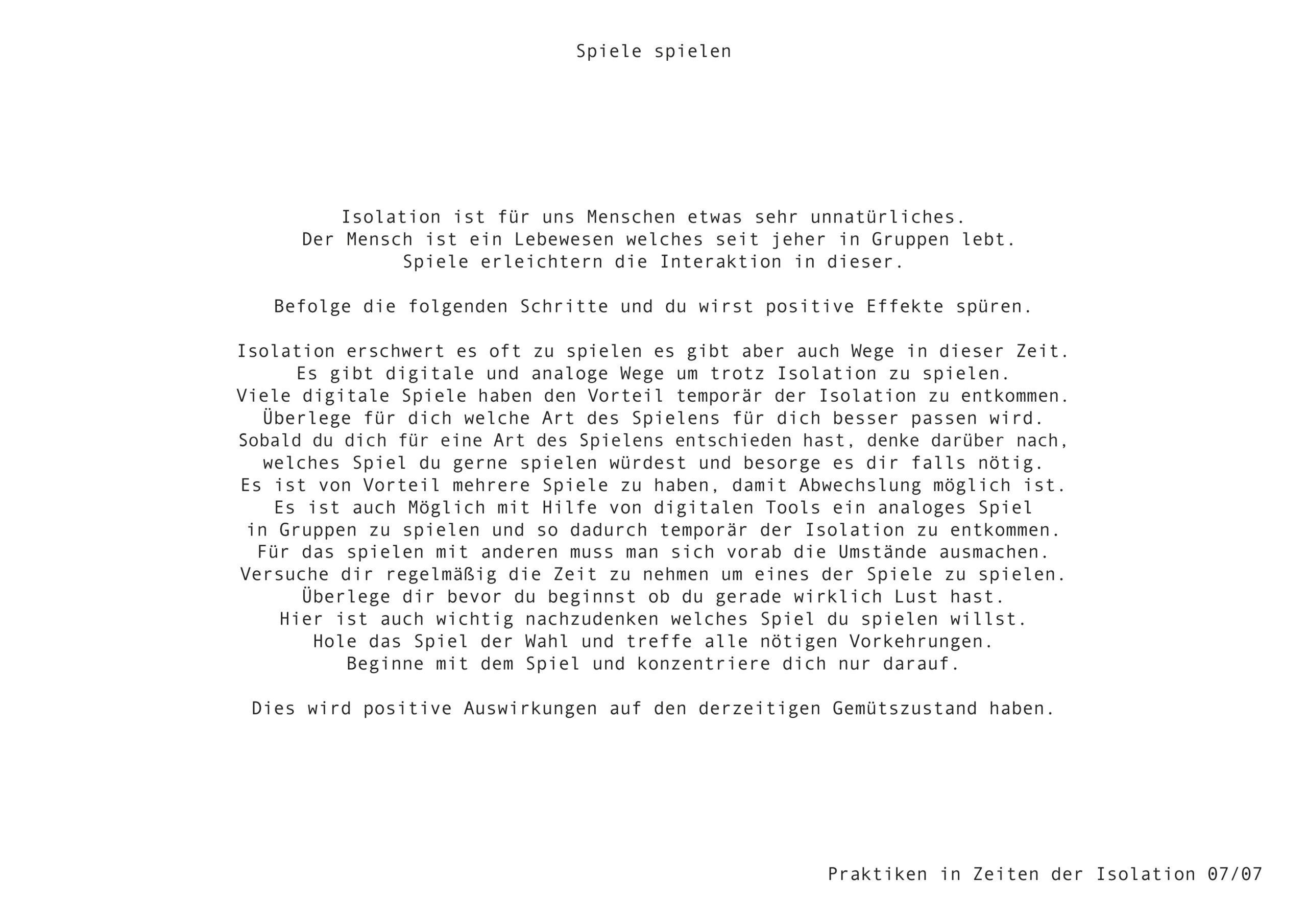 Praktiken in Zeiten der Isolation - Spiele spielen